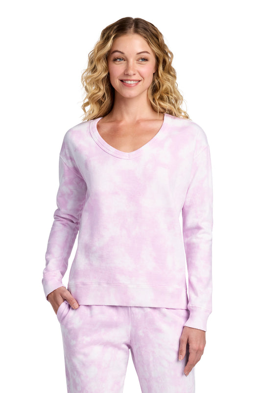 Port & Co™ Women's Beach Wash® Cloud Tie-Dye V-Neck Sweatshirt LPC140V