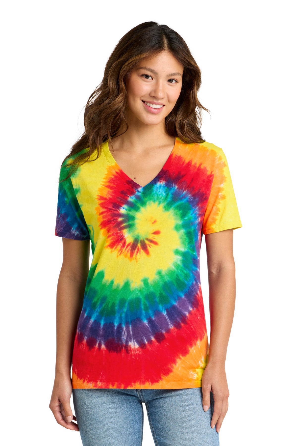 Port & Co™ Women's Tie-Dye V-Neck Tee. LPC147V