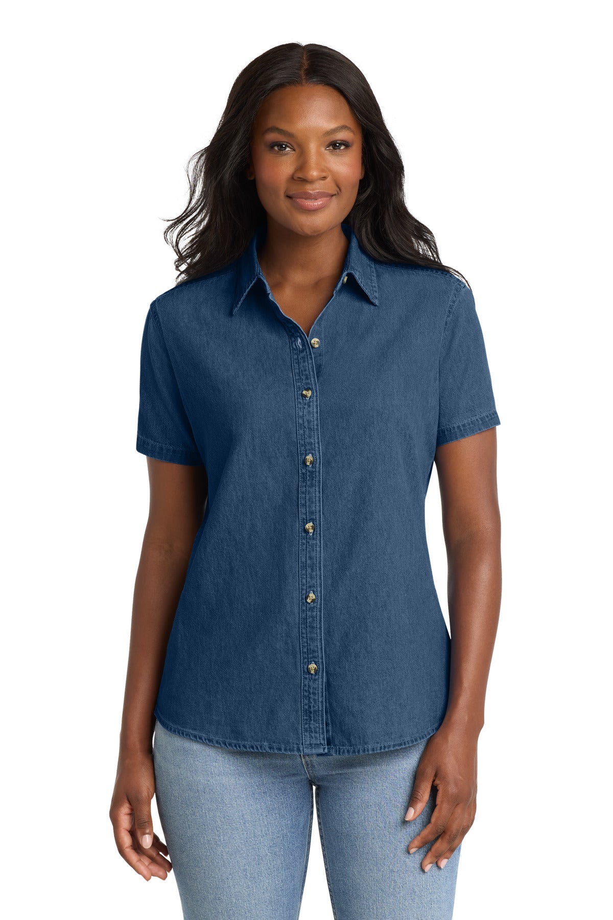Port & Co™ Women's Short Sleeve Value Denim Shirt. LSP11