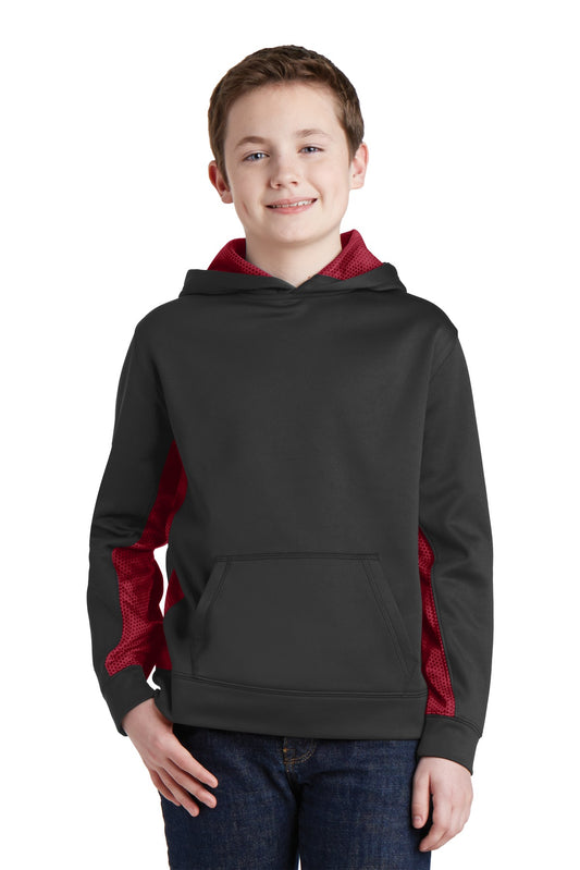 Sport-Tek® Youth Sport-Wick® CamoHex Fleece Colorblock Hooded Pullover. YST239