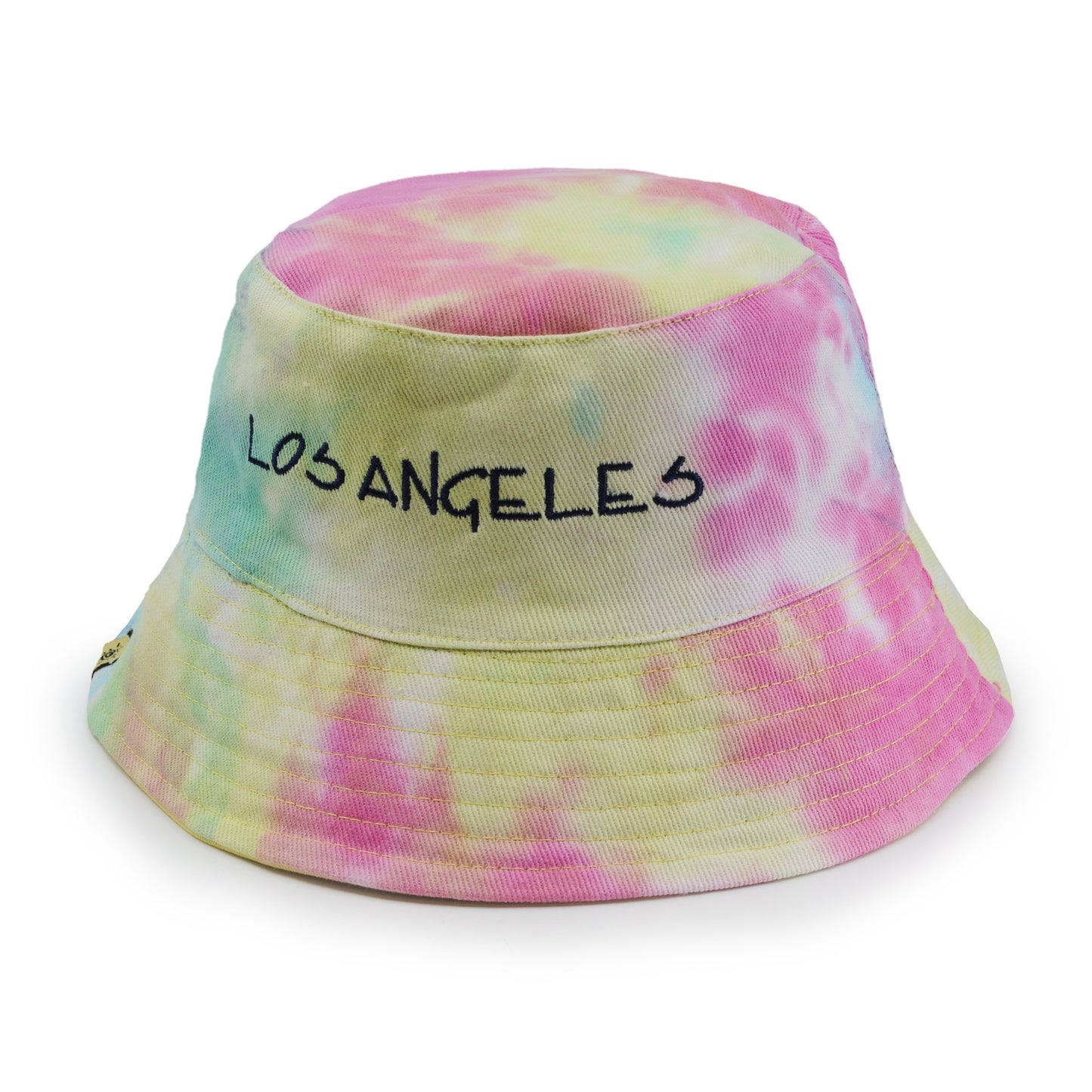 Reversible Your Beach City Unisex 100% Cotton Packable Summer Travel Bucket Beach Sun Hat Outdoor Cap. (Tie Dye Rainbow/Yellow)