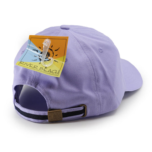 River Beach 100% cotton Unisex Sports Cap in color Lavender. Back View showcasing buckle enclosure.