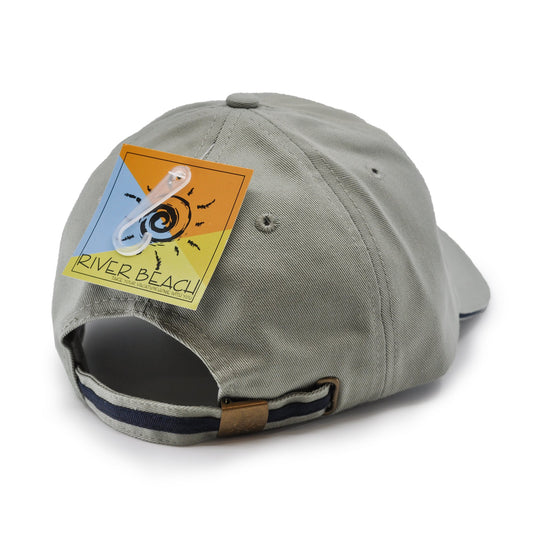 River Beach 100% cotton Unisex Sports Cap in color Grey. Back View showcasing buckle enclosure.