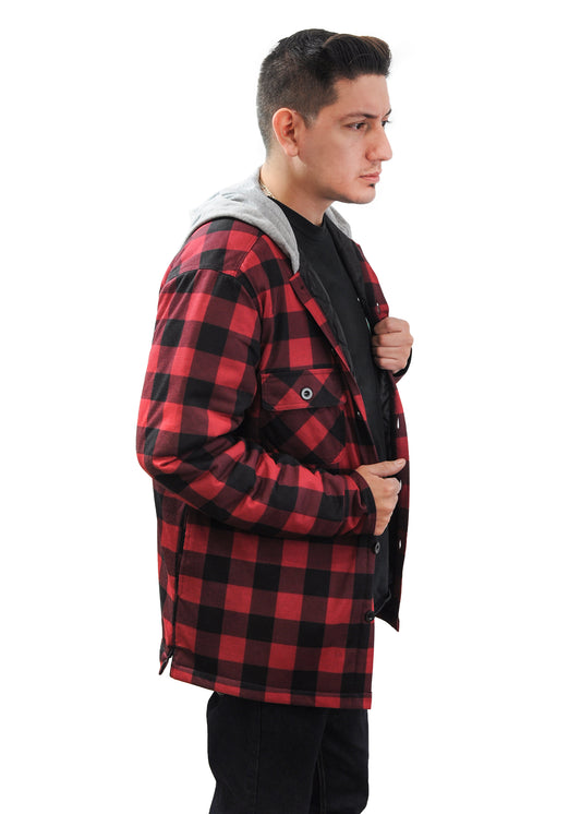 Young USA® Men's 100% Polyester Jacket with Hood, Plaid Flannel