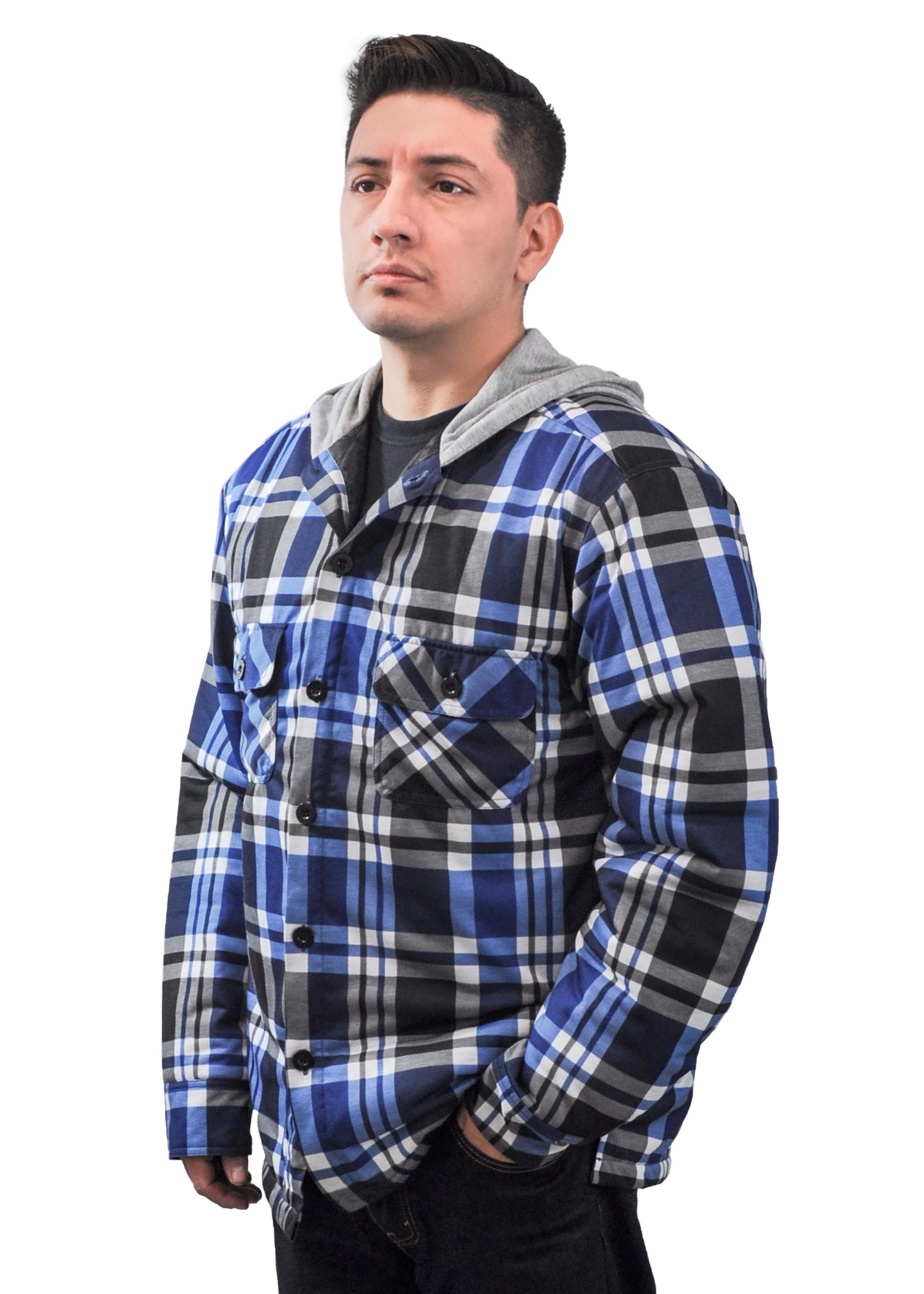 Young USA® Men's 100% Polyester Jacket with Hood, Plaid Flannel