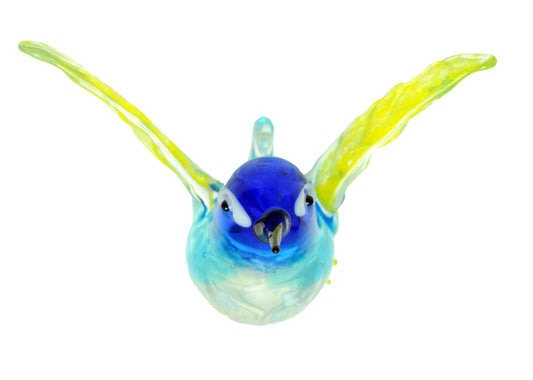 Crystal Castle Glass Hummingbird in Turquoise and Blue, Front View.