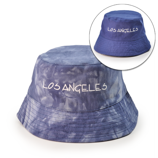 Reversible Your Beach City Unisex 100% Cotton Packable Summer Travel Bucket Beach Sun Hat Outdoor Cap. (Tie Dye Blue/Blue)