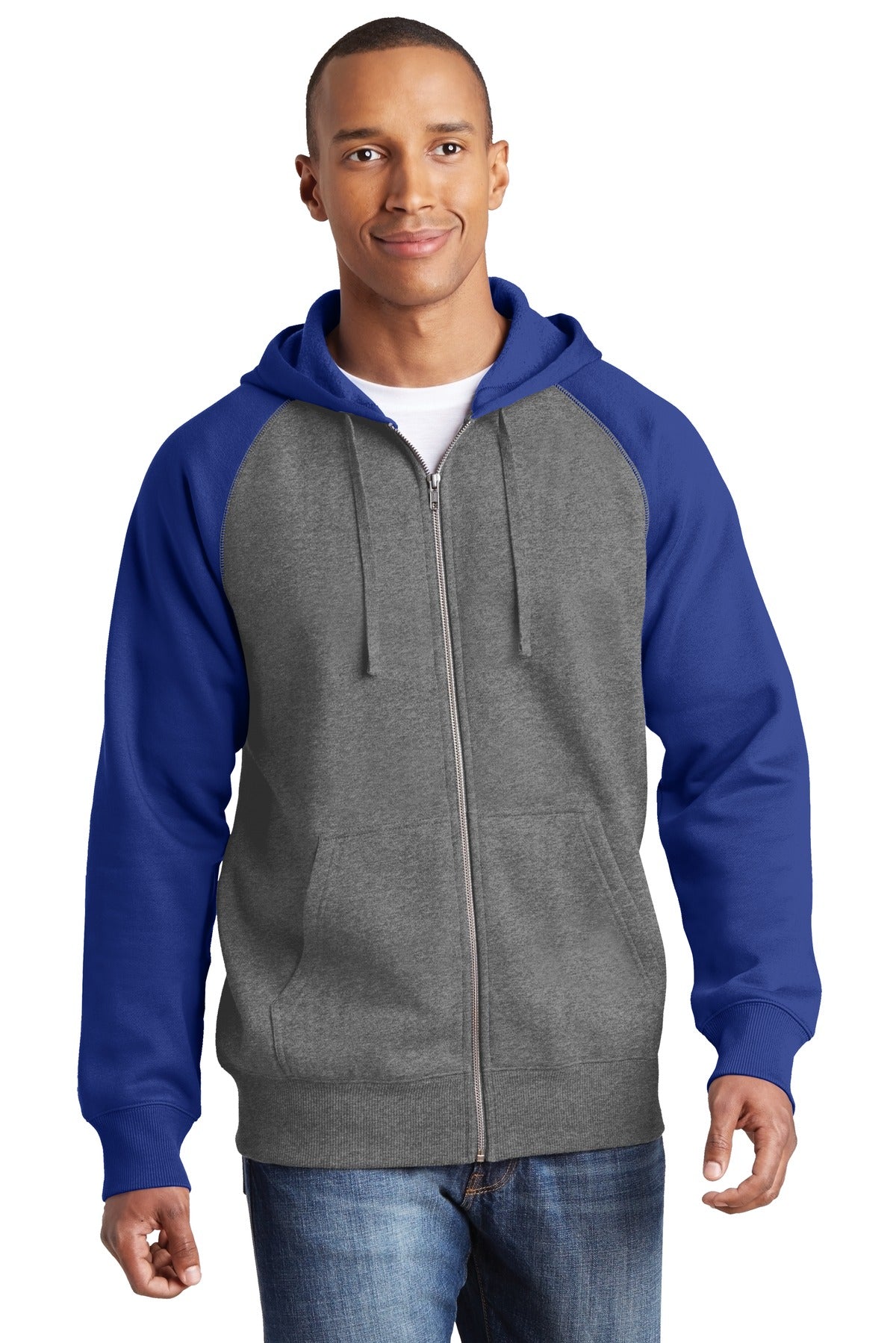 Sport-Tek® Raglan Colorblock Full-Zip Hooded Fleece Jacket. ST269