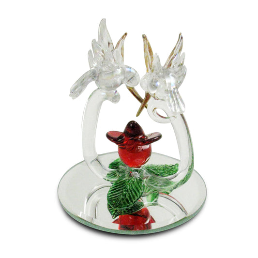 Two Hummingbirds and a Glass Rose