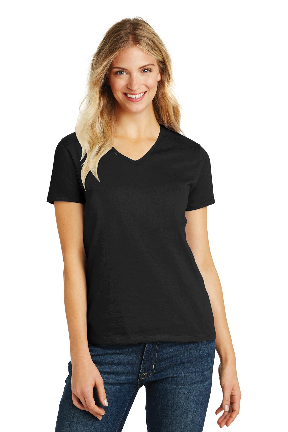 District® Women's Perfect Blend® CVC V-Neck Tee. DM1190L