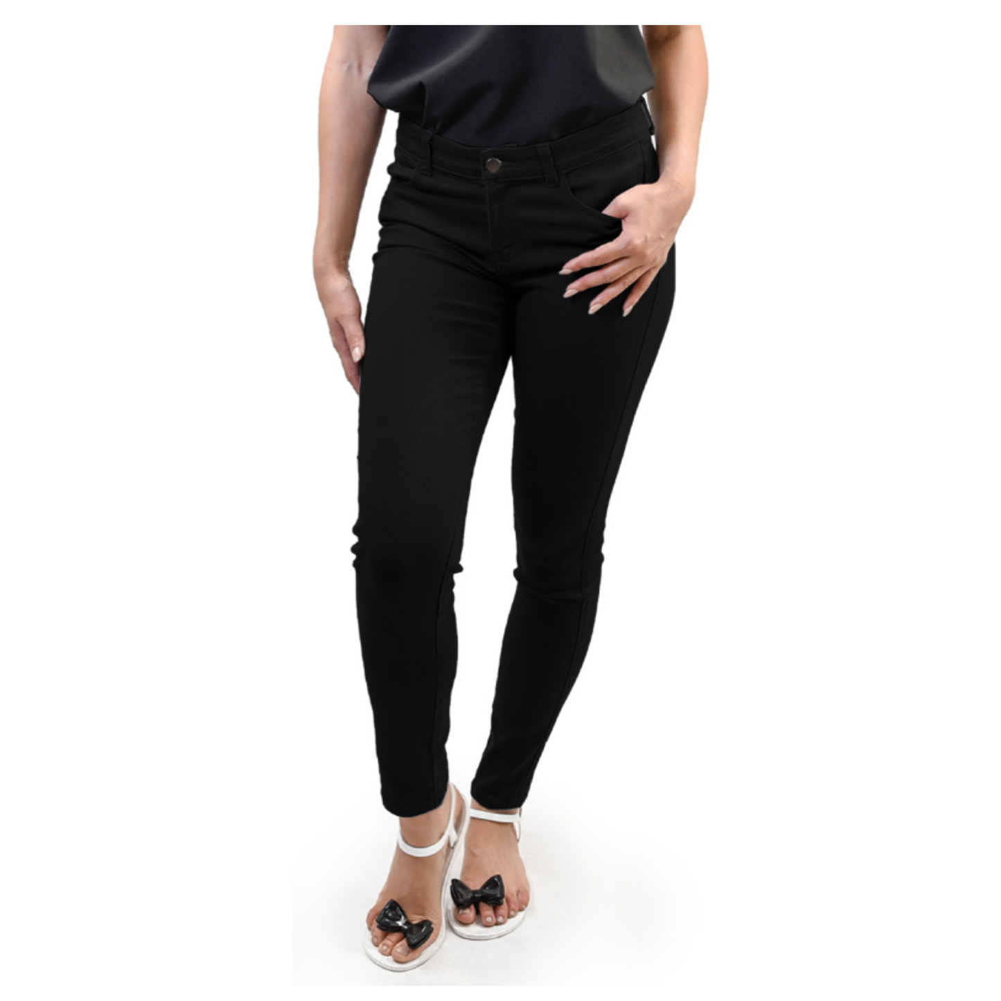 Young USA Ladies' pants with front usable pockets in Black