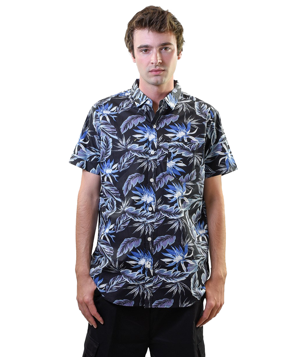 Men's Hawaiian Shirt, Blue and White Floral