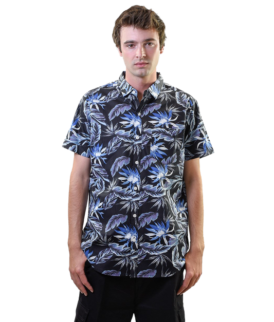 Men's Hawaiian Shirt, Blue and White Floral