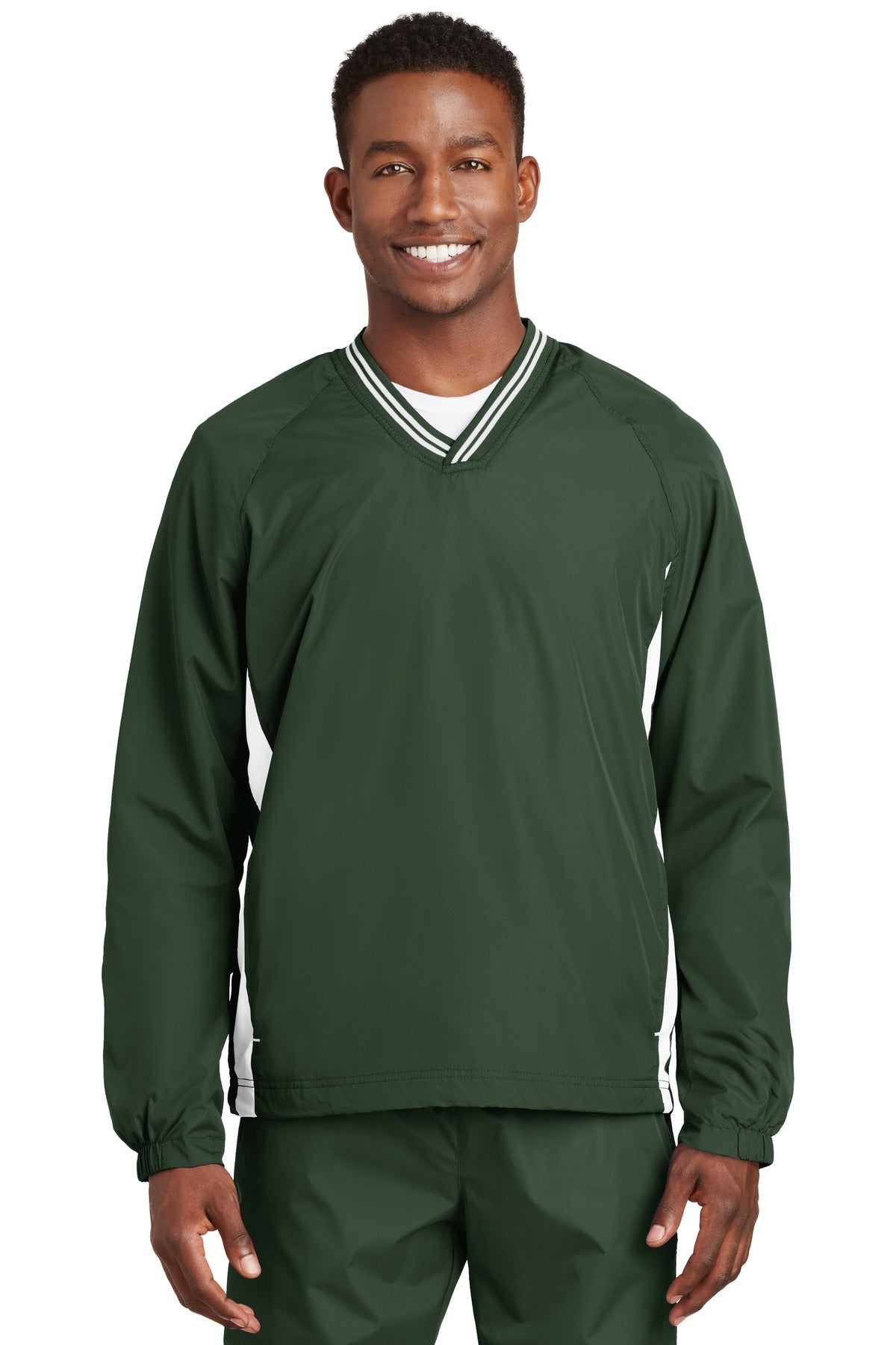 Sport-Tek® Tipped V-Neck Raglan Wind Shirt. JST62