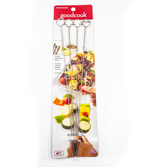 12" Good Cook 4 Pack Flat Metal BBQ Skewers