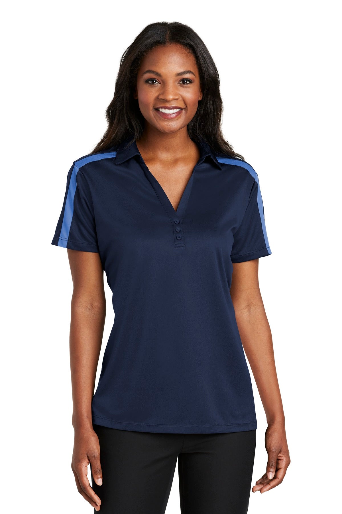 Port Authority® Women's Silk Touch™ Performance Colorblock Stripe Polo. L547