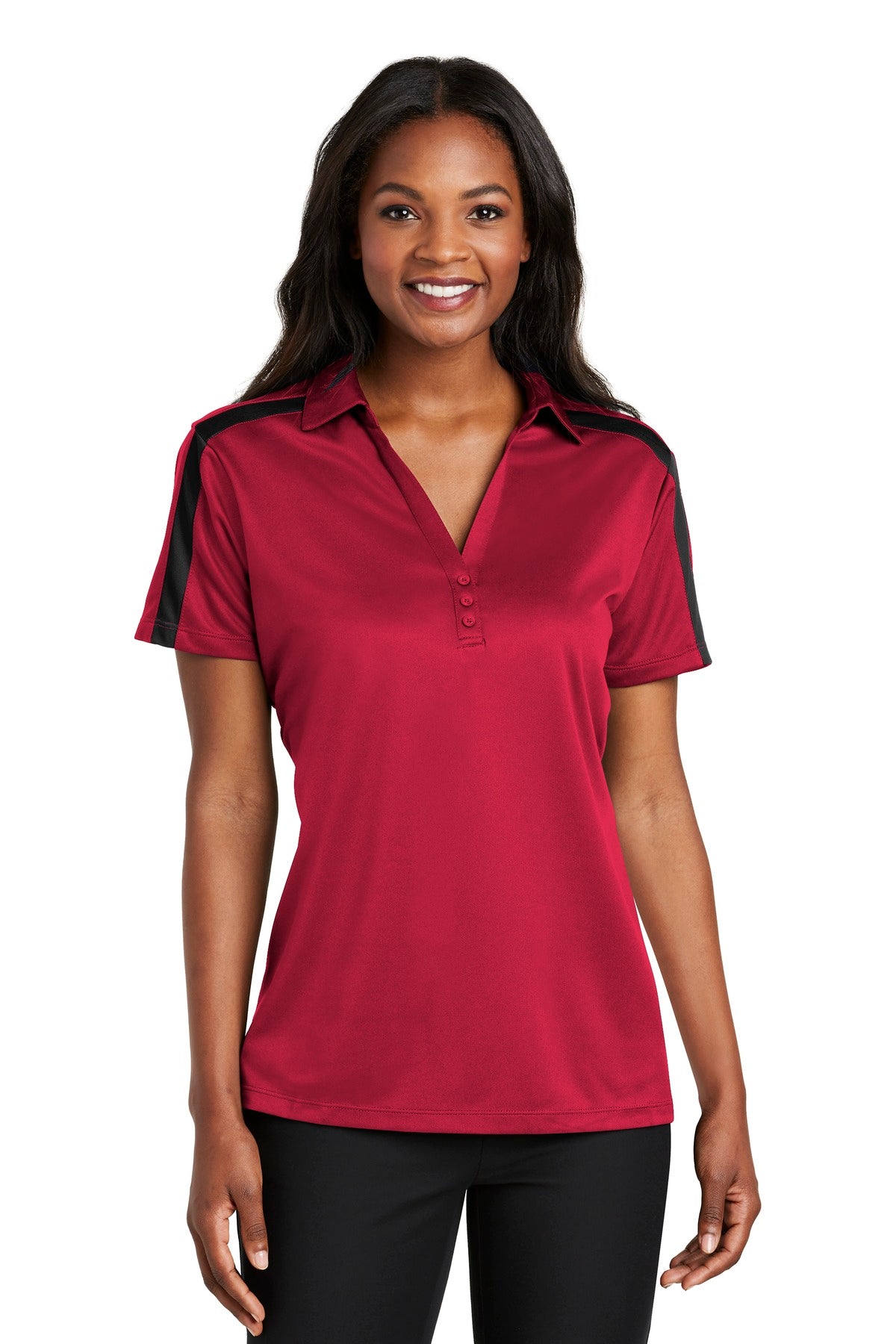 Port Authority® Women's Silk Touch™ Performance Colorblock Stripe Polo. L547