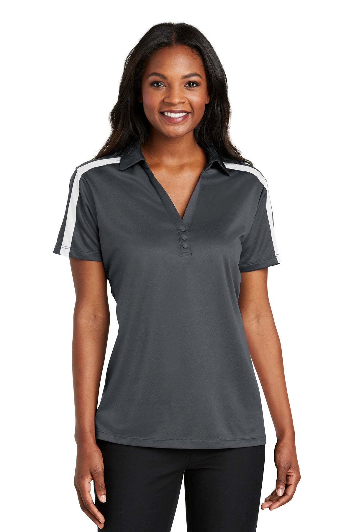 Port Authority® Women's Silk Touch™ Performance Colorblock Stripe Polo. L547