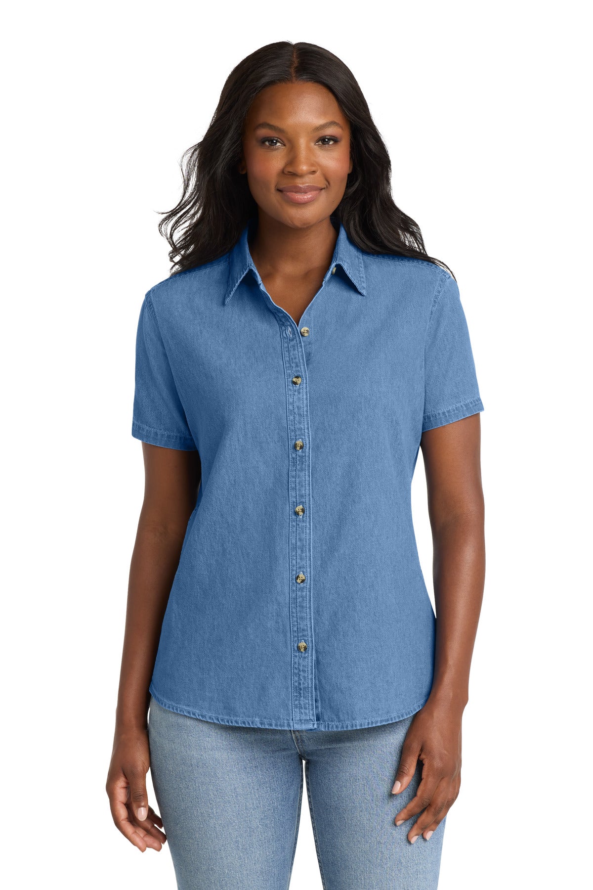 Port & Co™ Women's Short Sleeve Value Denim Shirt.  LSP11