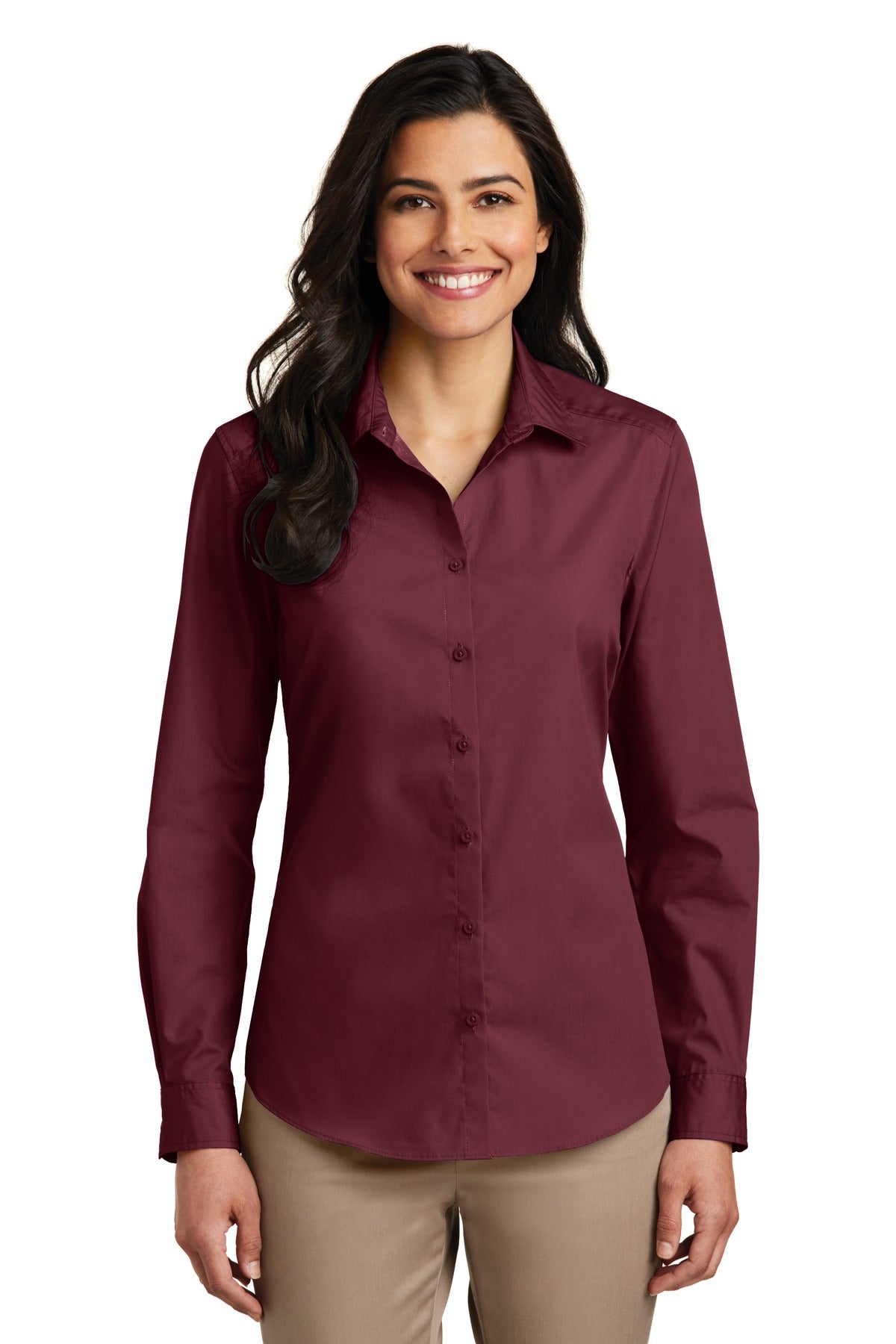 Port Authority® Women's Long Sleeve Carefree Poplin Shirt. LW100