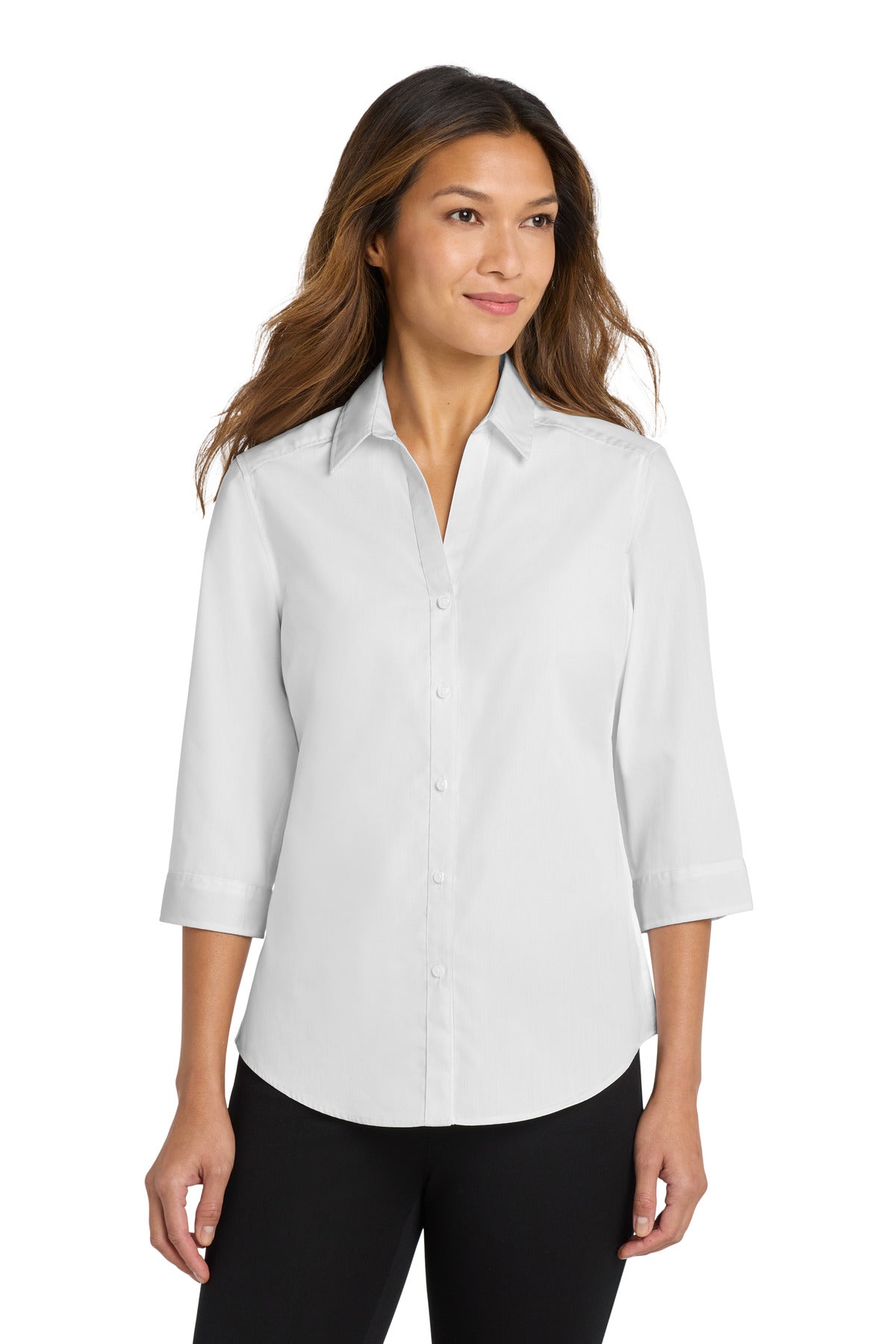 Port Authority® Women's 3/4-Sleeve Carefree Poplin Shirt. LW102