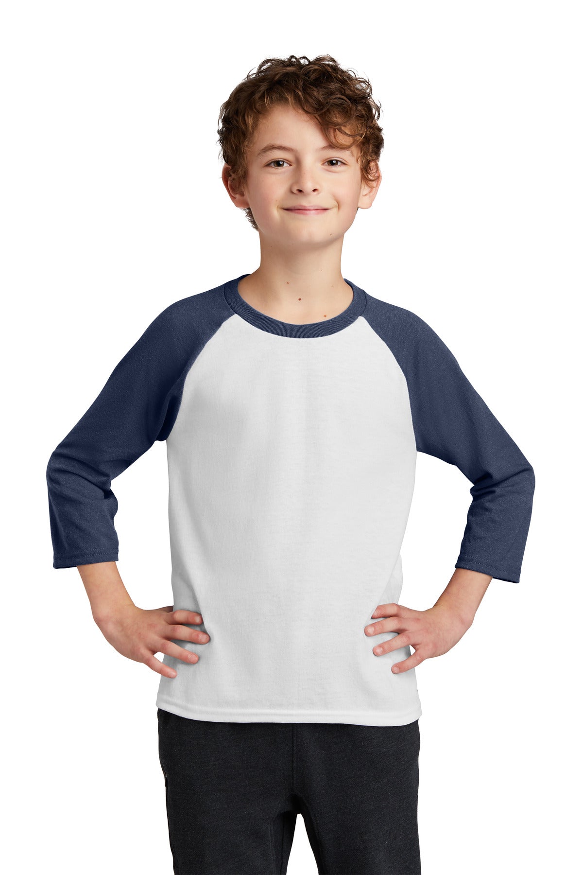 Port & Company® Youth Core Blend 3/4-Sleeve Raglan Tee. PC55YRS