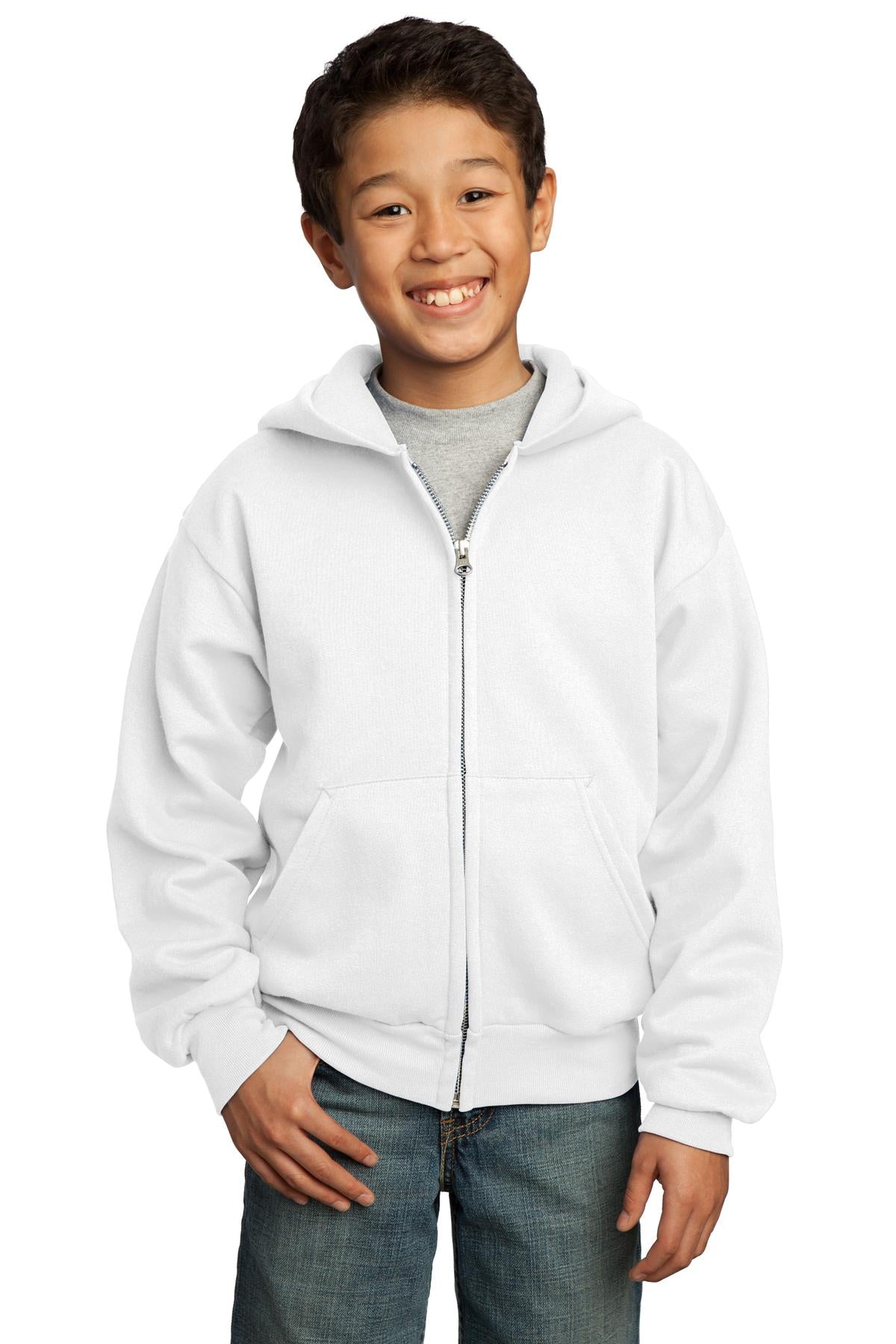 Port & Company® - Youth Core Fleece Full-Zip Hooded Sweatshirt.  PC90YZH