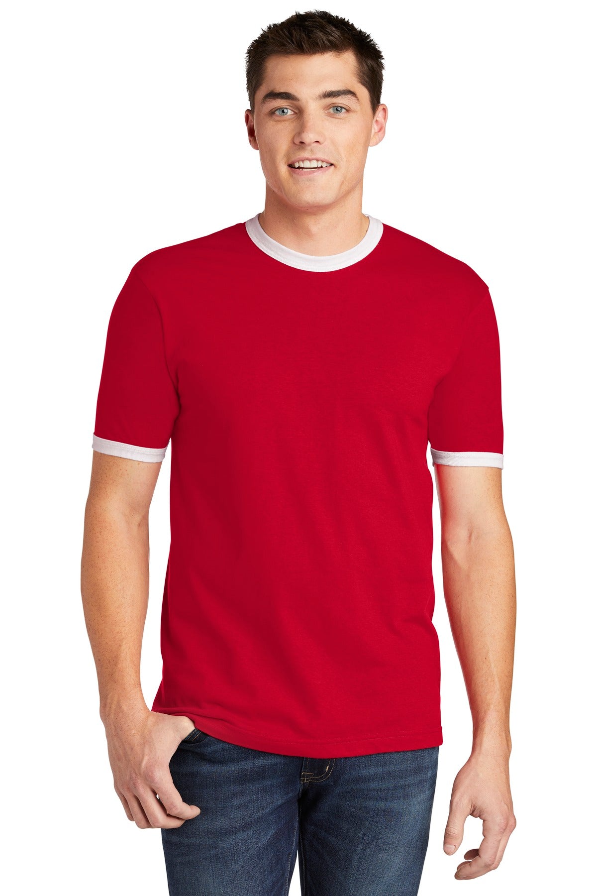 American Apparel 2410W Fine Jersey Ringer T-Shirt - Red/ White - 2XL