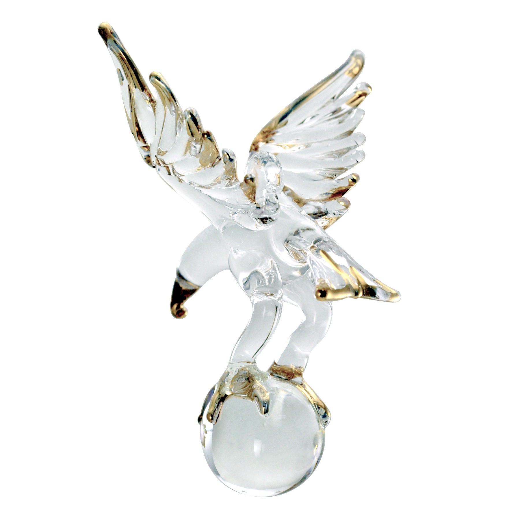 Crystal Castle Glass Eagle with gold trim details on beak, wings and tail. on a crystal ball. Back View