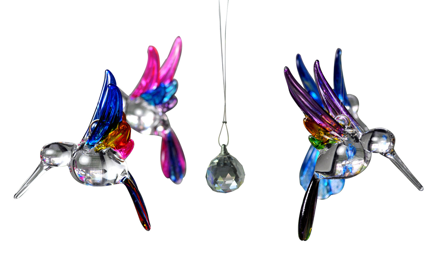 Multi Color Glass Hummingbird , Includes Stand Set