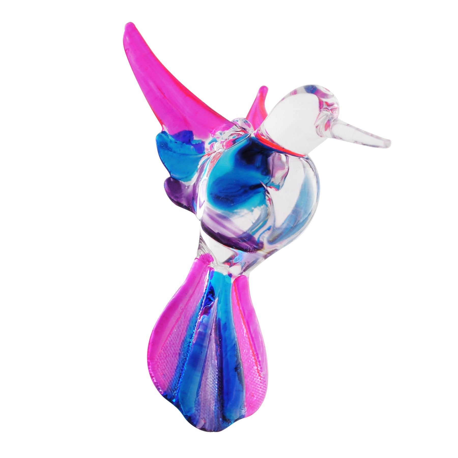 Crystal Castle Glass Multi-Colored Hummingbird ornament in Pink with Blue and Purple accents.