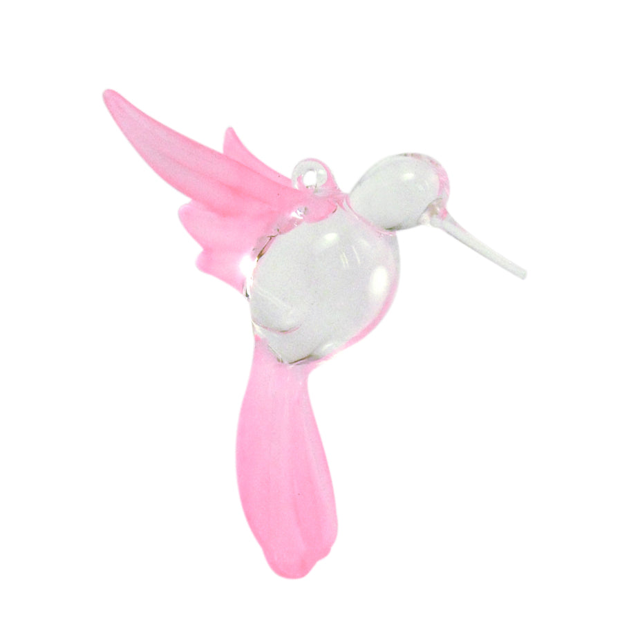 Crystal Castle Frosted Glass Hummingbird ornament in Pink.