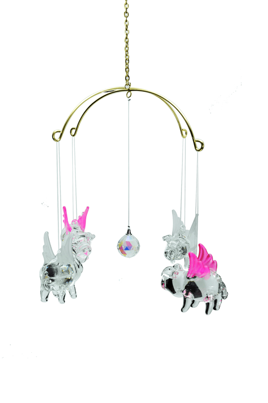 Glass Pig with Wings, Includes Stand Set