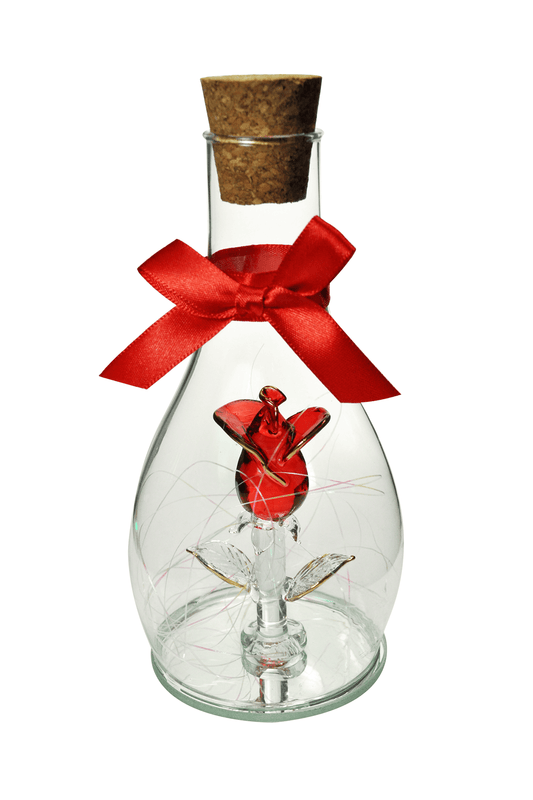 Glass Rose on Mirror Base in a Bottle Valentines Gift Anniversary Mother's Day