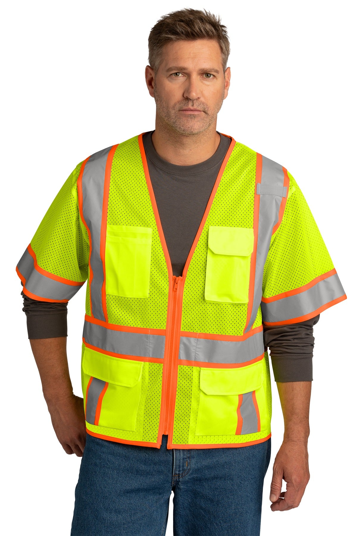 CornerStone ® ANSI 107 Class 3 Surveyor Mesh Zippered Two-Tone Short Sleeve Vest. CSV106