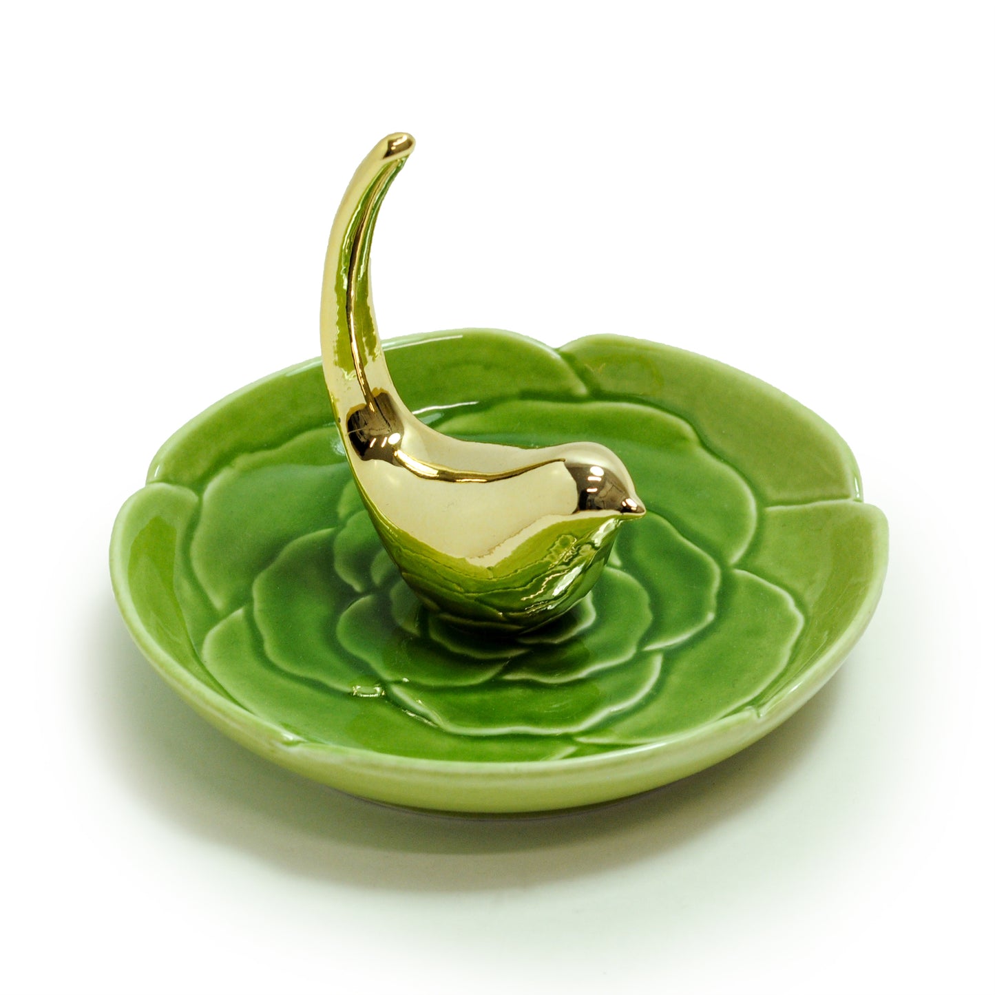 Gold Bird on Water Lily Ring Dish by Crystal Castle®