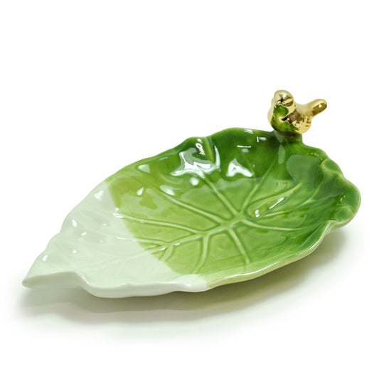 Gold Bird on Leaf Ring Dish by Crystal Castle®, Large