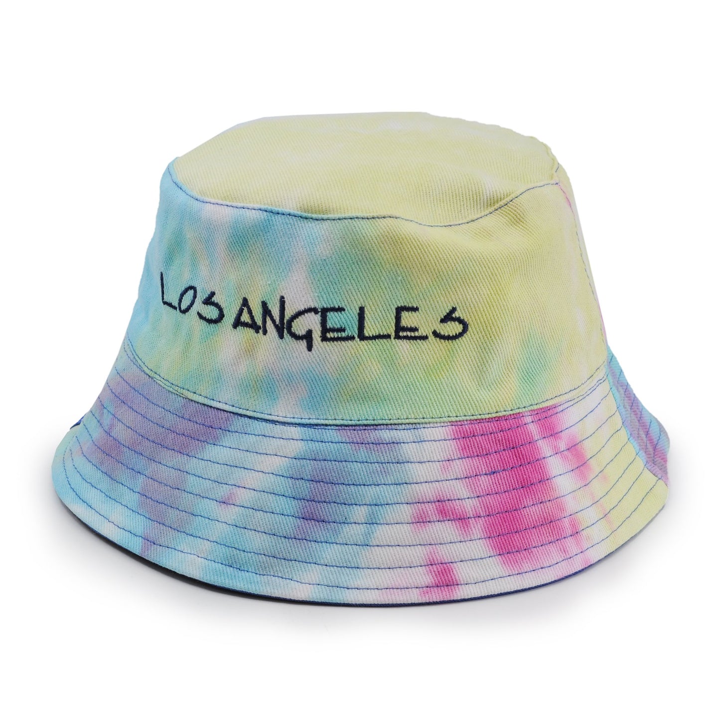Reversible Your Beach City Unisex 100% Cotton Packable Summer Travel Bucket Beach Sun Hat Outdoor Cap. (Tie Dye Rainbow/Blue)