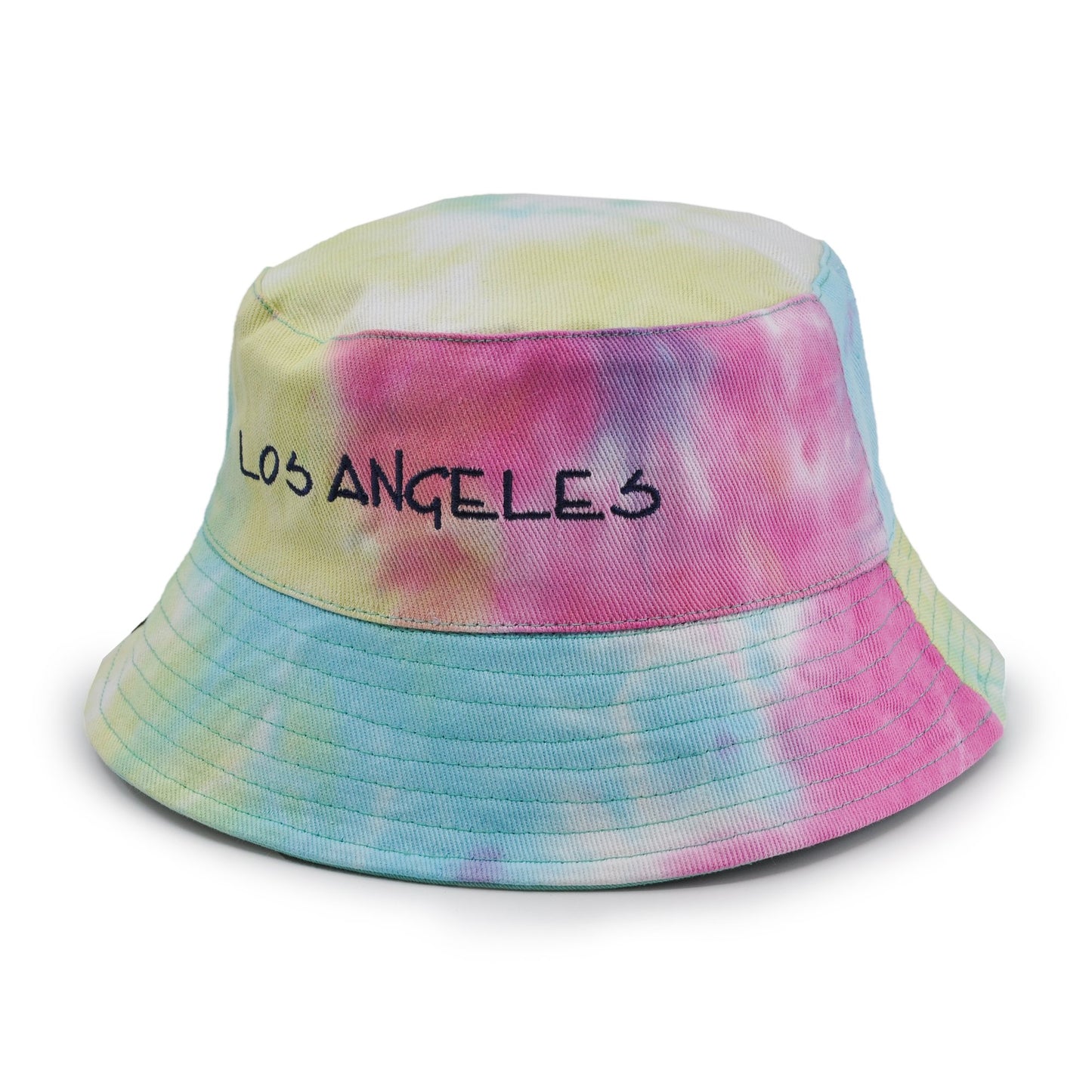 Reversible Your Beach City Unisex 100% Cotton Packable Summer Travel Bucket Beach Sun Hat Outdoor Cap. (Tie Dye Rainbow/Mint Green)