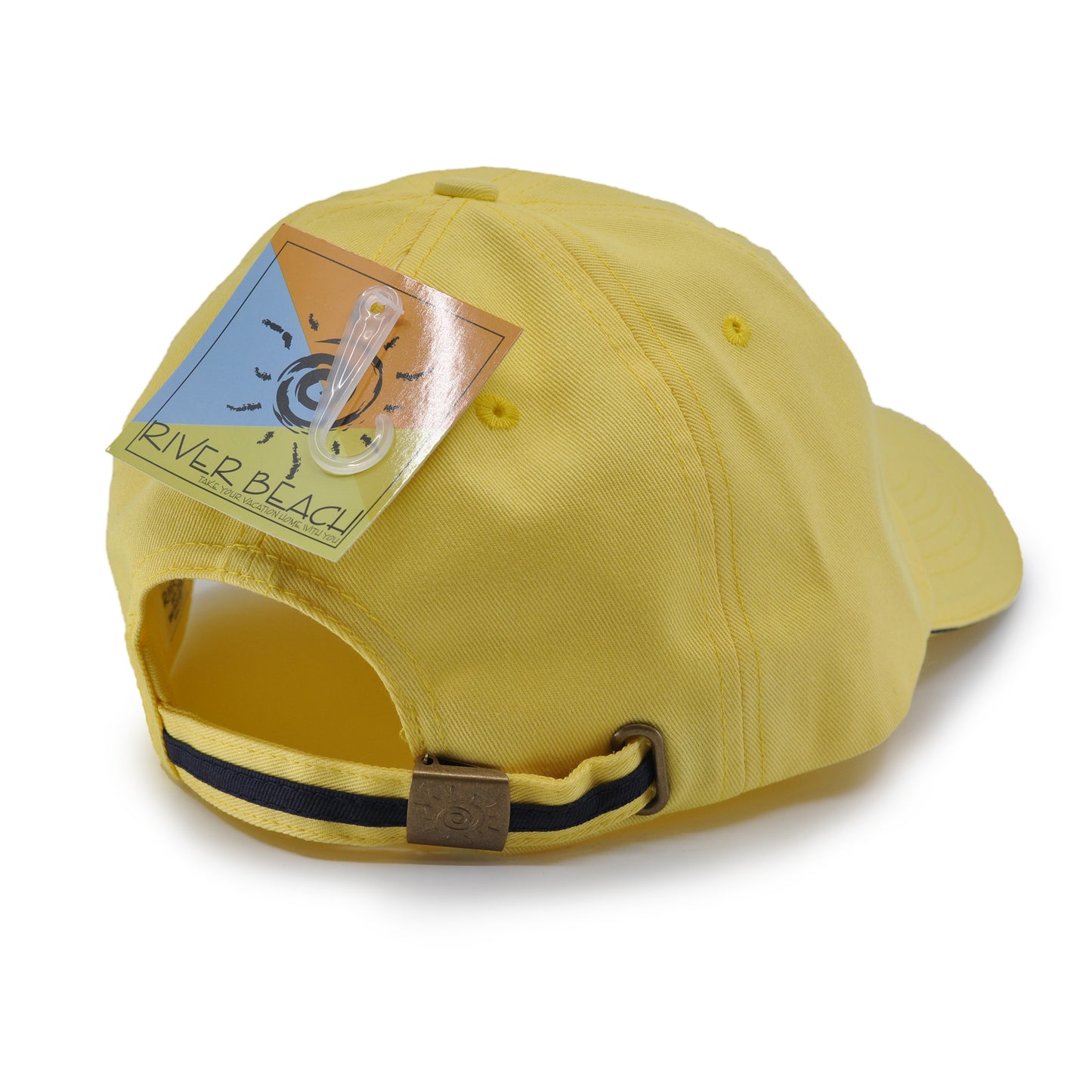 River Beach 100% cotton Unisex Sports Cap in color Sunlight Yellow. Back View showcasing buckle enclosure.