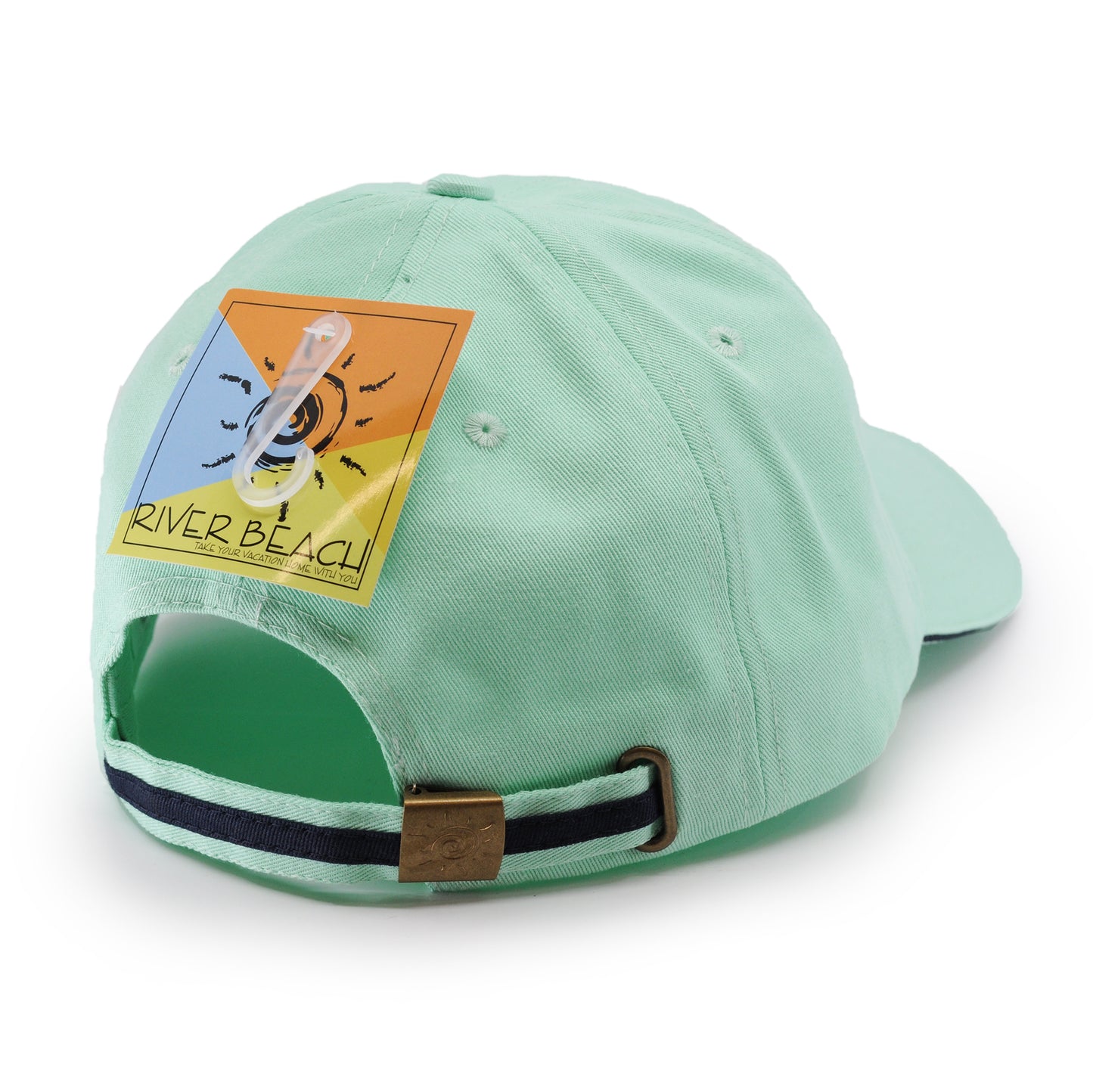 River Beach 100% cotton Unisex Sports Cap in color Mint Green. Back View showcasing buckle enclosure.