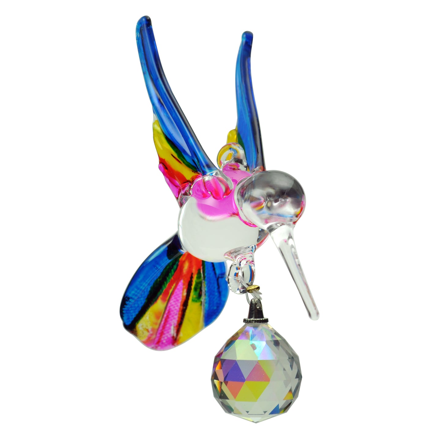 Glass Hummingbird with Crystal Accent Ornament. Hanging Bird Figurine for Tree, Porch, or Patio Décor by Crystal Castle®