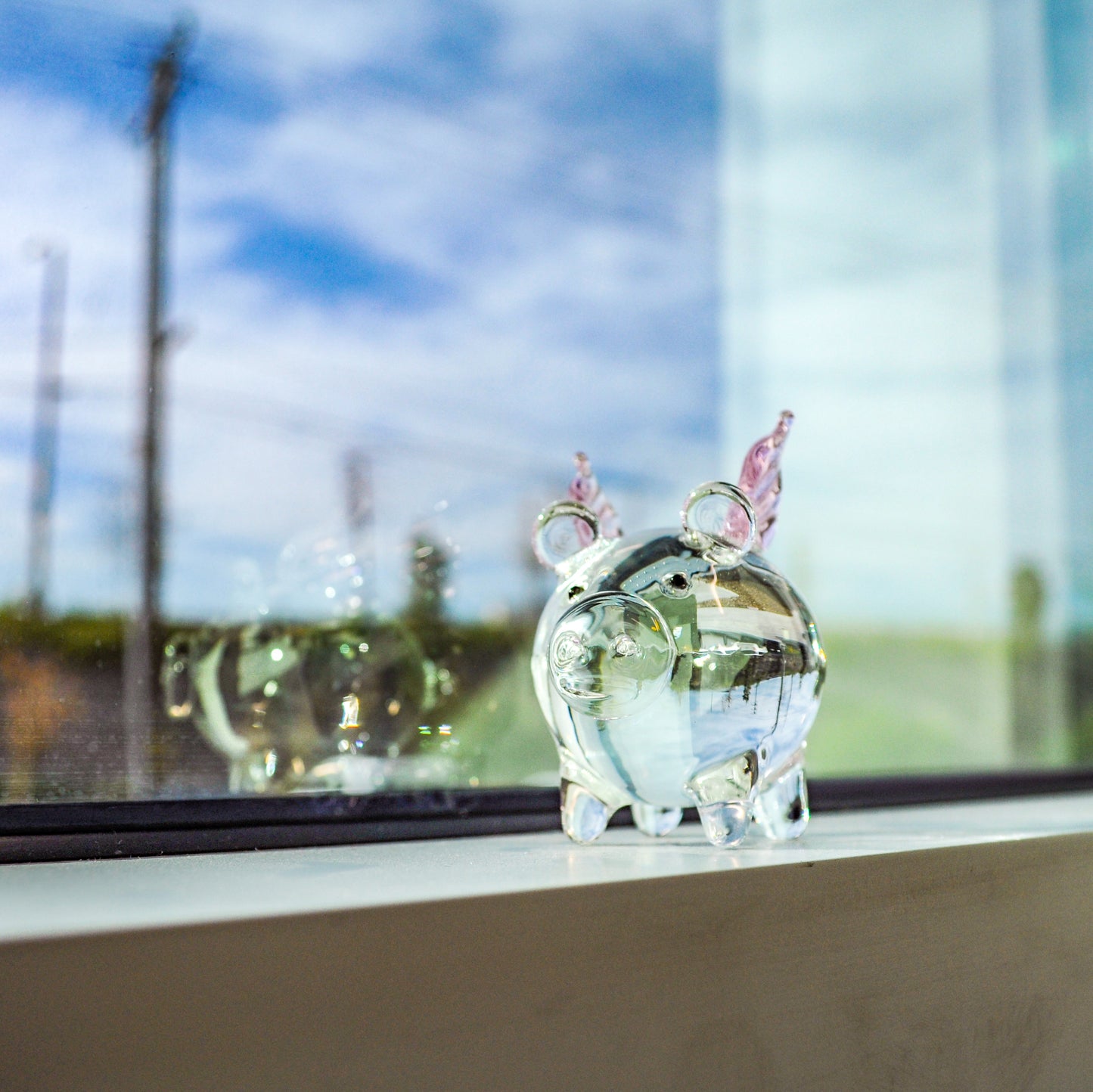 Glass Round Flying Pig by Crystal Castle®