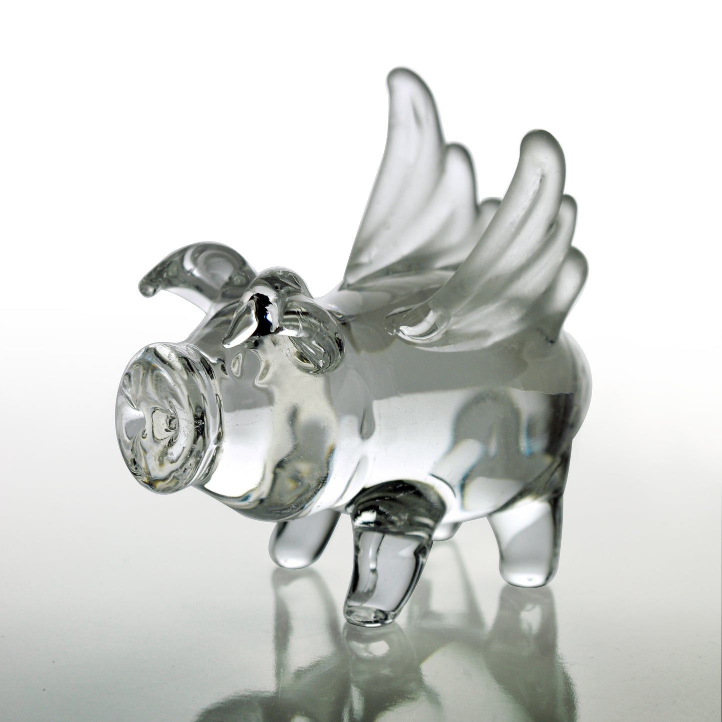 Glass Pig with Wings, Includes Stand Set