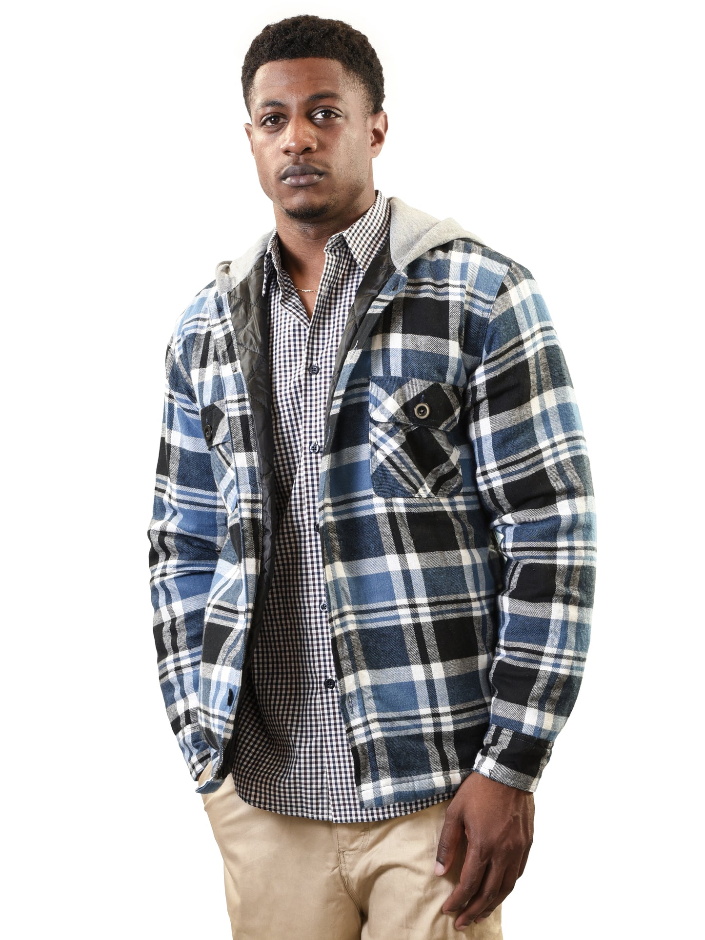 Young USA® Men's Jacket with Hood, Plaid Flannel in Blue Plaid