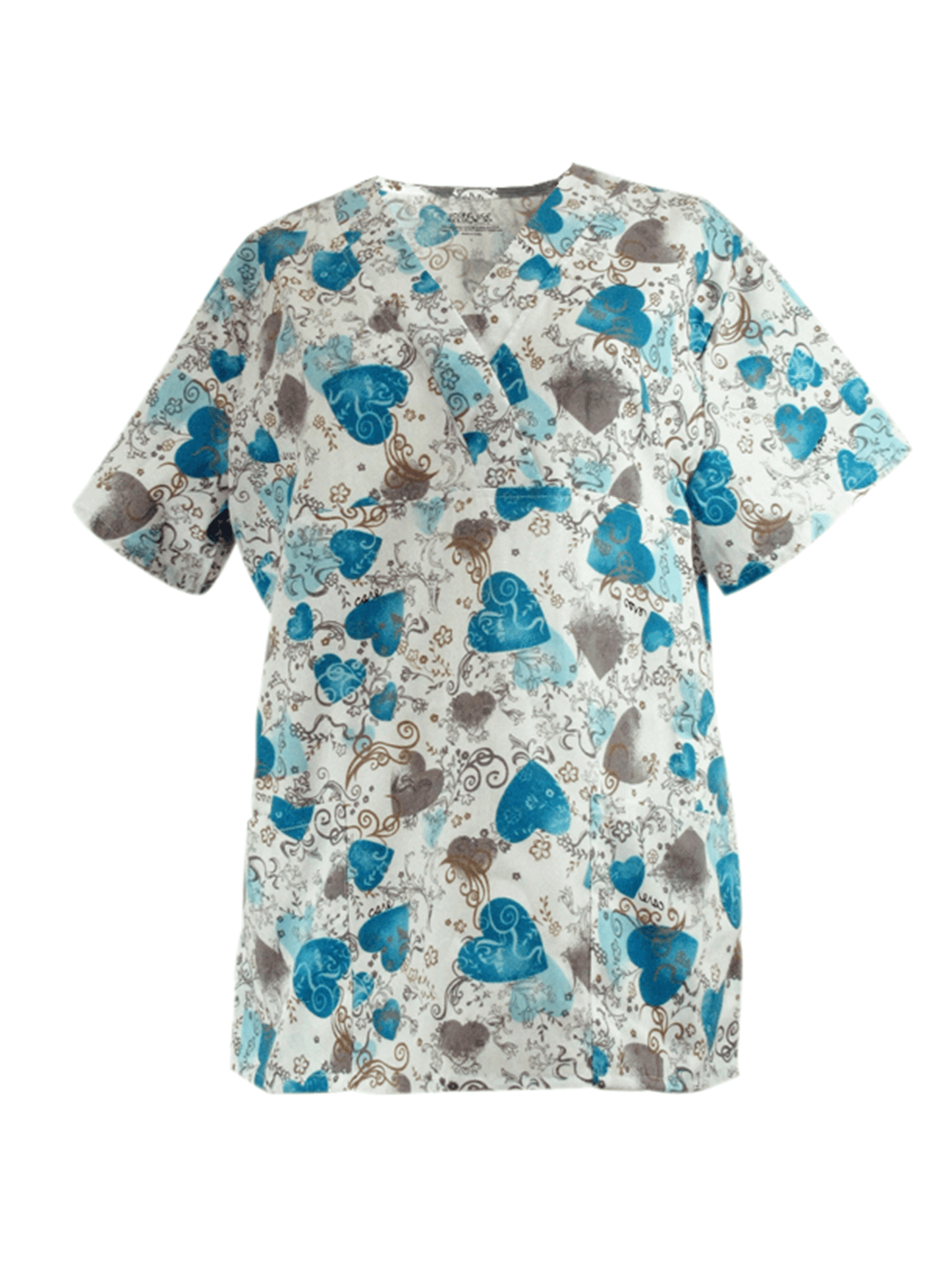 Young USA Ladies Scrub Top with Blue Hearts
