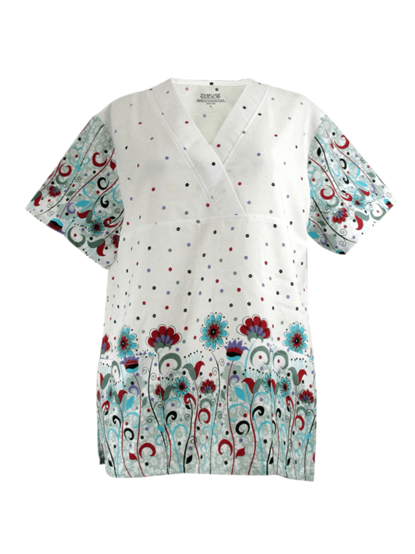 Young USA Ladies Scrub Top with White Flowers