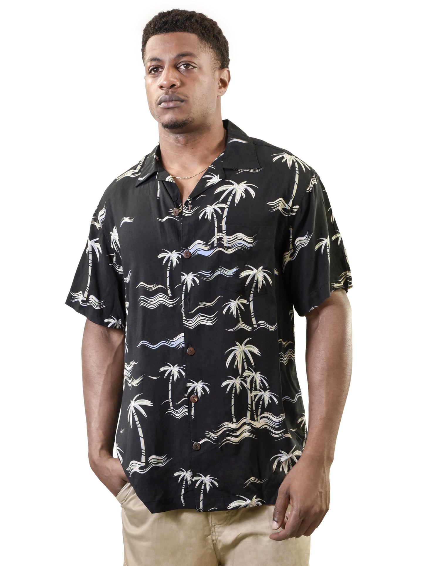 Men's Hawaiian Shirt, Palm Trees and Waves