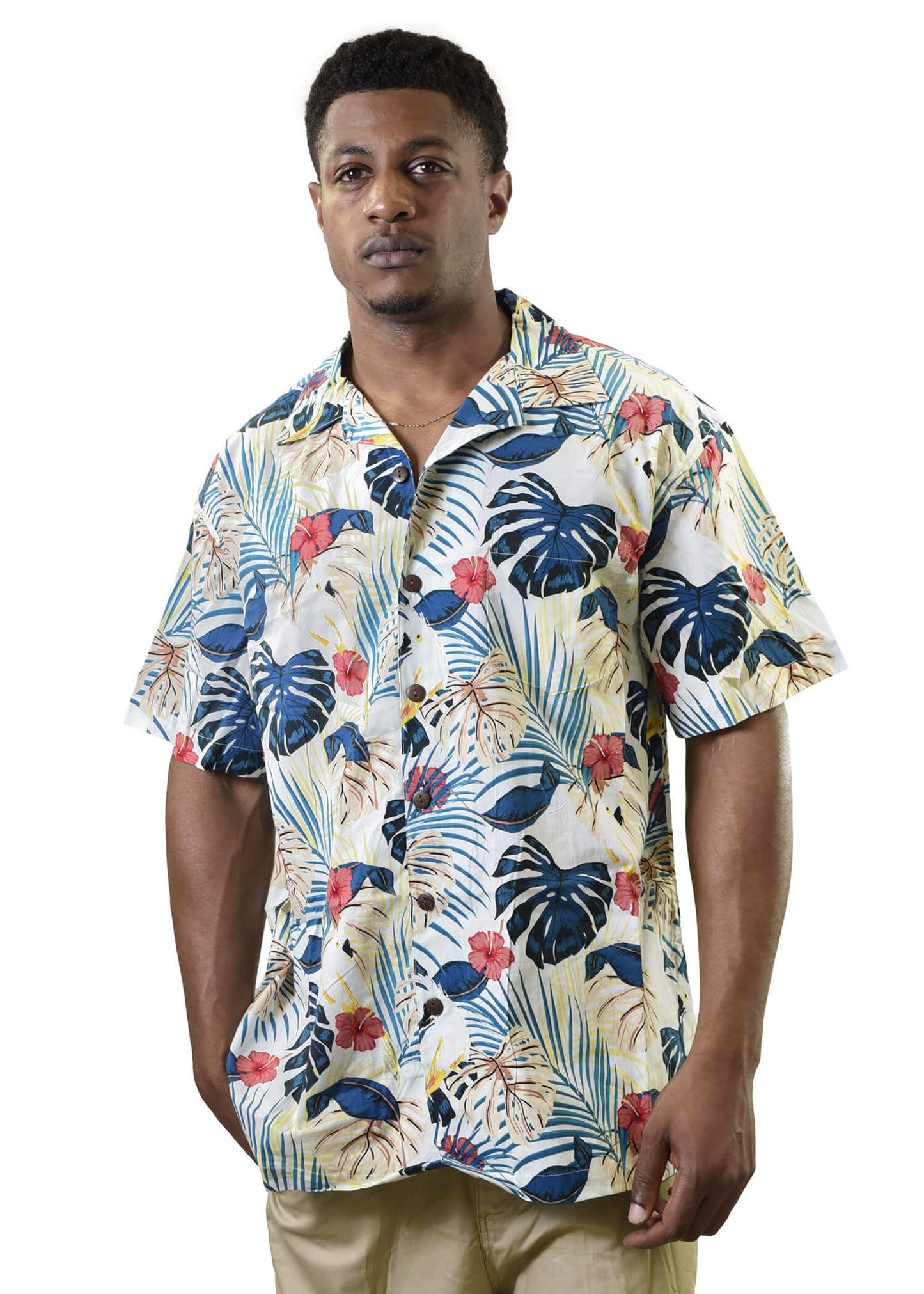 Men's Vintage Hawaiian Shirt,  White Floral