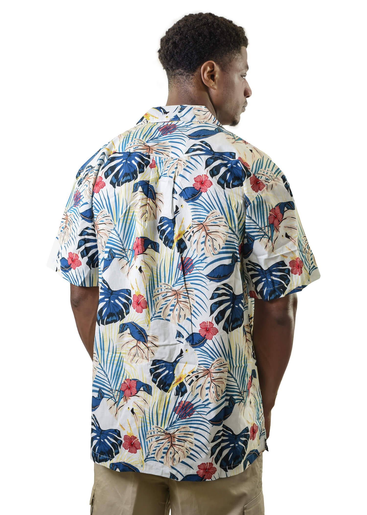 Men's Vintage Hawaiian Shirt, White Floral